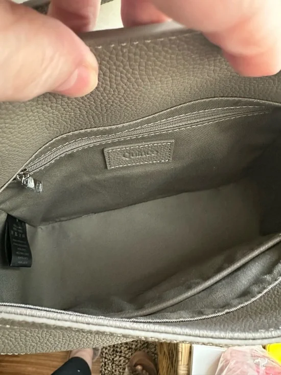 Quince Italian Leather Patchwork Pebbled Leather Crossbody Satchel Mink - Picture 4 of 7